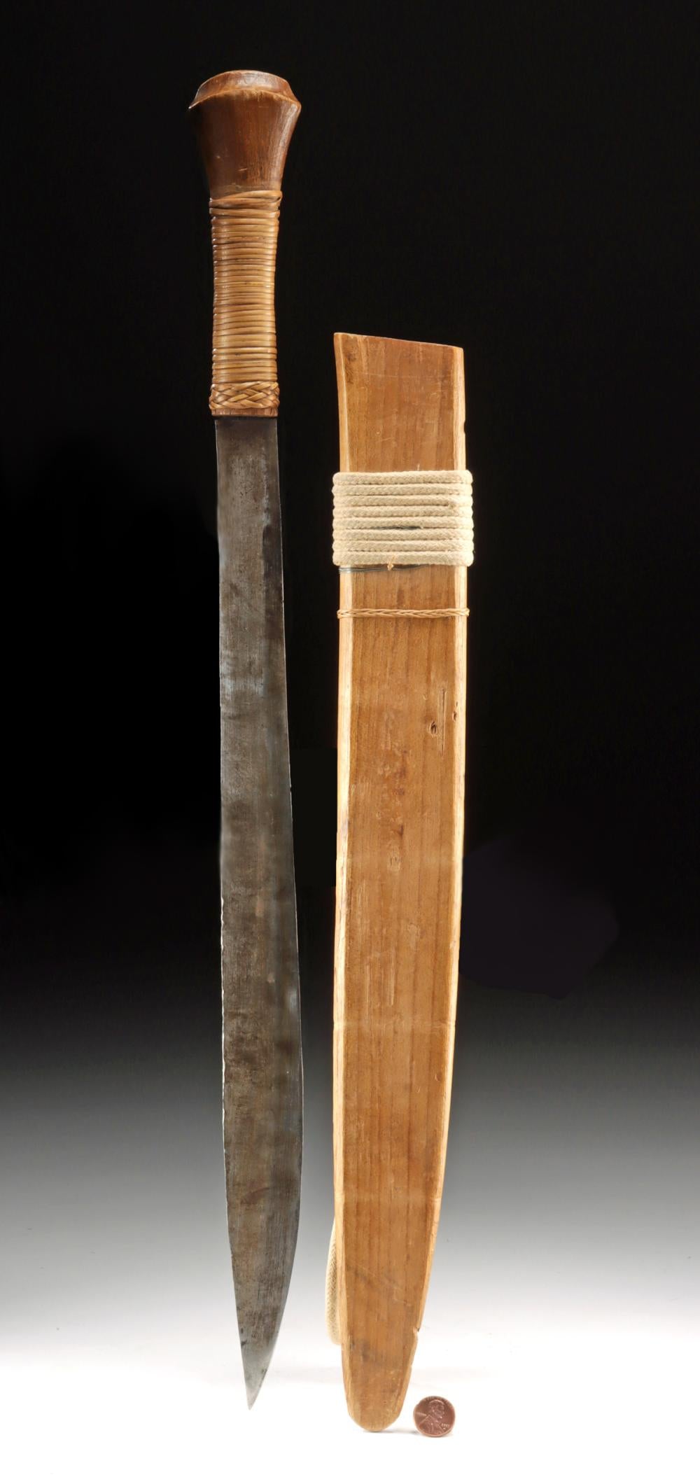 Borneo Machete, Open-Faced Wood Sheath & Cane Grip