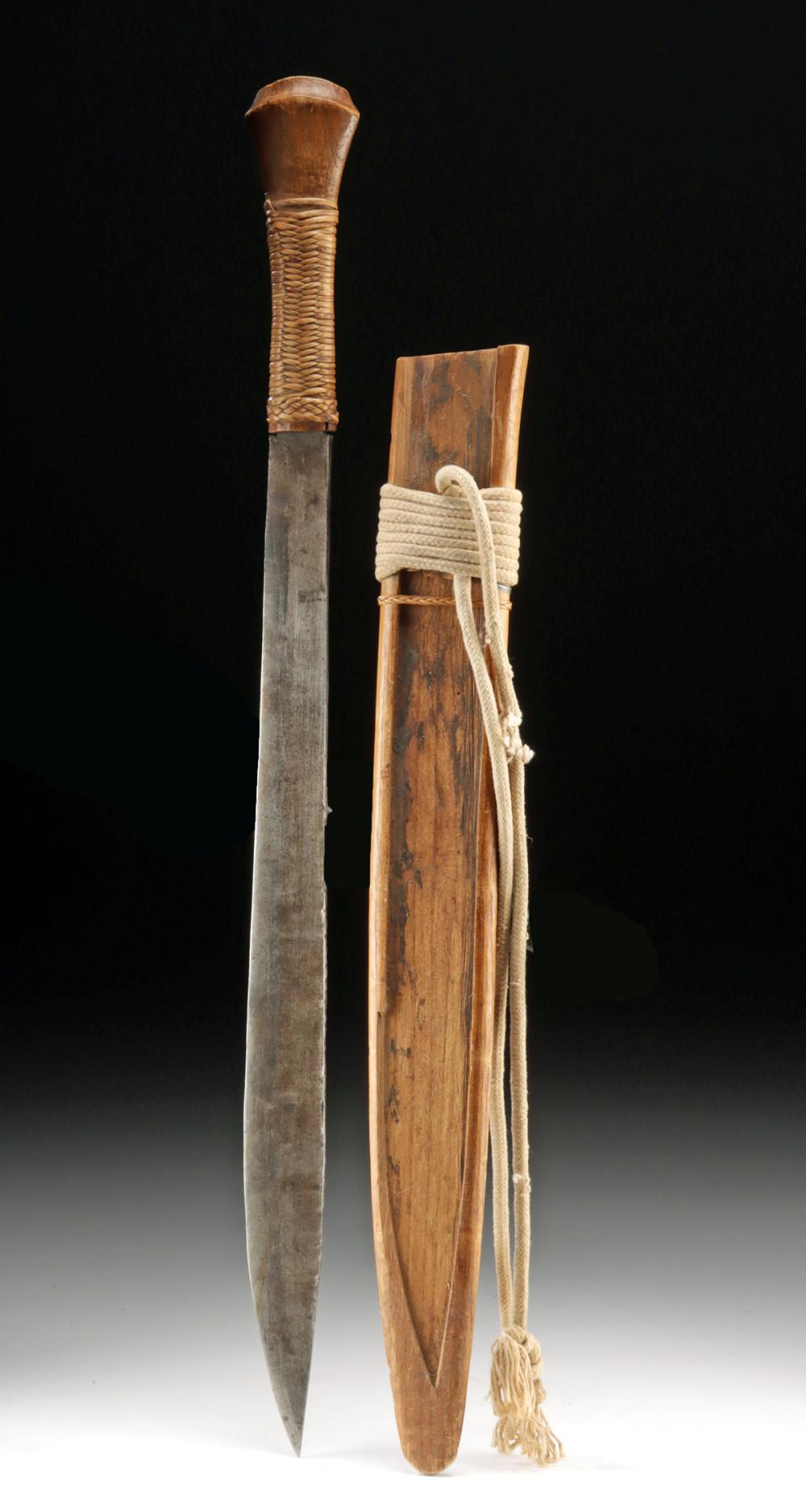 Borneo Machete, Open-Faced Wood Sheath & Cane Grip
