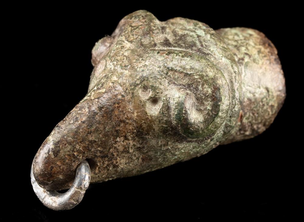 Roman Copper Alloy Ram's Head Terminal w/ Silver Hoop