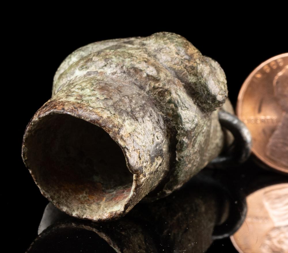 Roman Copper Alloy Ram's Head Terminal w/ Silver Hoop