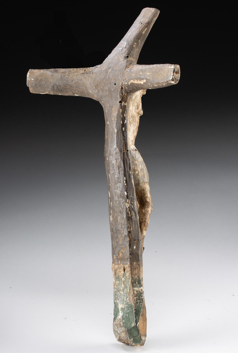 18th C. Spanish Colonial Wood Crucifix with Silver Nail